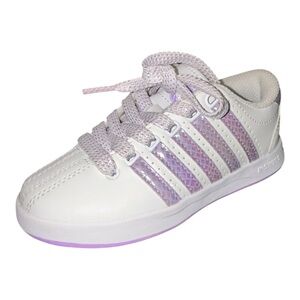 Toddler Girls K-SWISS White Leather Purple Glitter Stripe Sneakers kids Size 11
